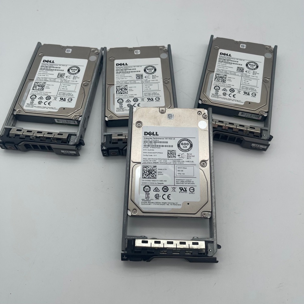 Lot of 4 Dell 600GB 15K SAS 6Gbps 2.5" HDD ST600MP0005 0V5300 with Caddies